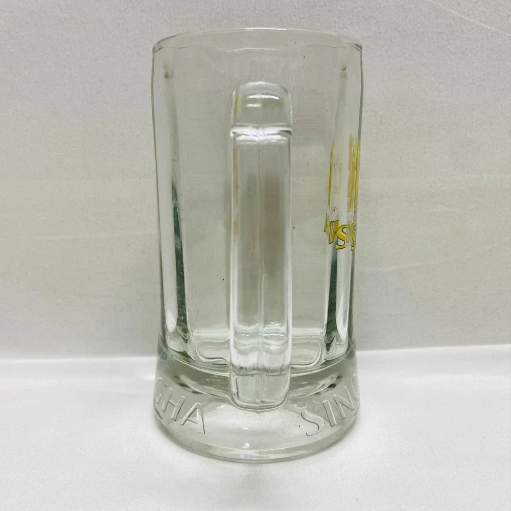 Singha Beer Mug Original Thailand Glass Collectible 12oz Drink ware GUC